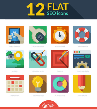 12 Kind Flat Seo Icons Psd