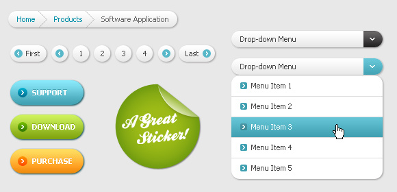 Set Of Drop-Down Bar And Button Web Elements Psd